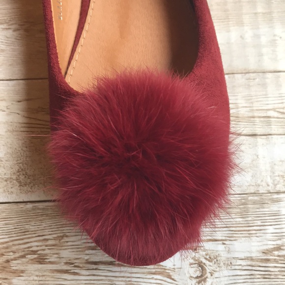NWOT Pazzle Red Suede Pom Pom Flats Shoes Size 11 - Picture 7 of 7